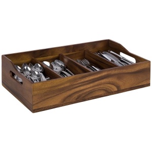 Suport tacâmuri lemn 4 compartimente Acacia 51 x 25 x h 13 cm - 11952 - Img 2