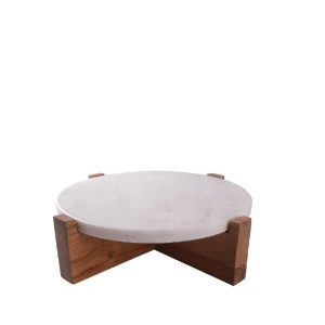 Platou marmura cu suport lemn White 28 cm - MEB103
