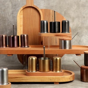 Set sare & piper inox cu tava lermn Gold 4 piese - Img 2