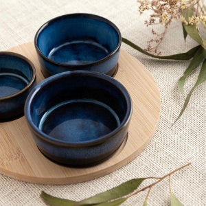 Set servire platou lemn cu 3 boluri portelan MOANA - 5426993 - Img 4