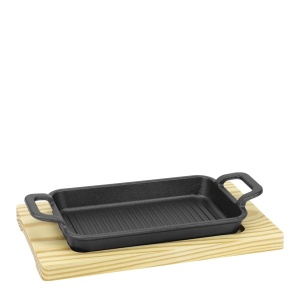 Vas servire fonta cu suport lemn dreptunghiular Horecano 20.5 x 13.5 cm