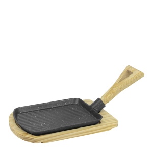 Vas servire fonta cu suport lemn oval Horecano 23 x 18 x 1.8 cm