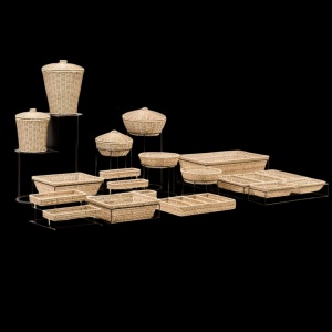 Suport tacamuri cu 4 compartimente Rattan Beige 40 x 26 cm KOD136 - Img 2