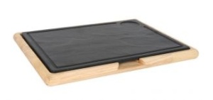 Tava dreptunghiulara din fonta cu suport lemn 33 x 25 cm - 1508002