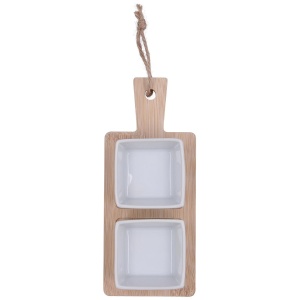 Set servire platou lemn cu 2 boluri portelan MOANA - 5428329 - Img 2