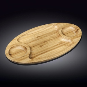 Platou lemn servire oval Wilmax England cu 3 compartimente 50.5 x 28 cm 771198