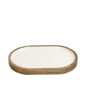 Platou oval lemn Mango Brown/White 30 x 20 cm AKB113