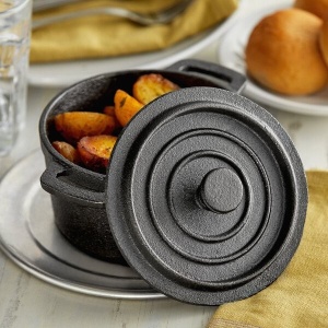 Vas servire fonta cu capac si suport lemn rotund Horecano 14 x 18.5 cm - Img 2