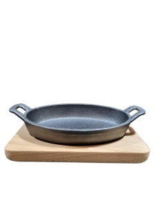 Vas servire fonta cu suport lemn oval Comas 18 x 12.6 cm