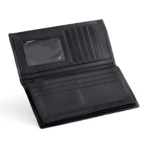 Interior de portofel clutch slim din piele de vitel neagra Tandy Leather, 12 buzunare carduri si fermoar, cu sablon
