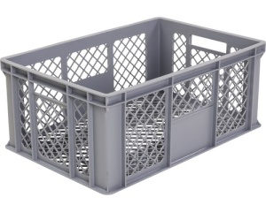 Ladă depozitare din plastic perforată Wibo Eurobox 600x400x320 mm gri, cu mânere, cutie universala