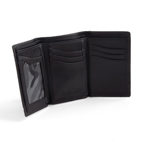 Interior de portofel tri-fold din piele de vitel neagra Tandy Leather, 10 buzunare carduri, cu sablon