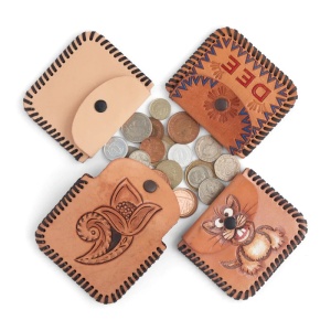 Kit portmoneu mic pentru maruntis din piele moale Tandy Leather, cu capsa - Img 11