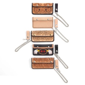 Kit portofel Biker cu lant din otel, din piele vegetala Tandy Leather, 17,8 x 9,8 cm - Img 6