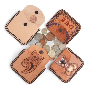 Kit portmoneu mic pentru maruntis din piele moale Tandy Leather, cu capsa - Img 12