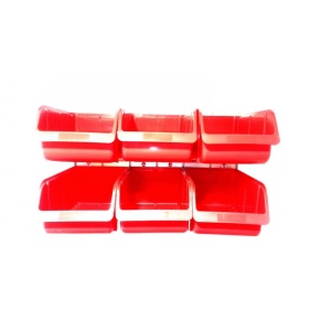 Panou metalic orizontal cu 6 cutii organizare rosii, 630x380x15 mm