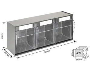 Organizator industrial cu 3 recipiente transparente 600 x 242 x 163 mm - Img 4