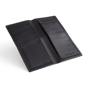 Interior de portofel tip carnet din piele de vitel neagra Tandy Leather, 10 buzunare carduri, cu sablon
