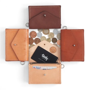 Kit portofel clasic pentru carduri si monede din piele Tandy Leather, cu fermoar si inel D - Img 6