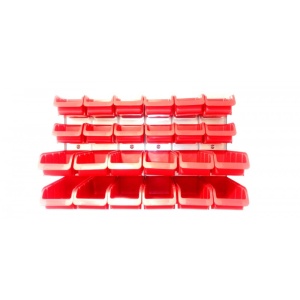 Panou metalic orizontal cu 24 cutii organizare rosii, 630x380x15 mm
