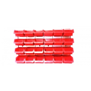 Panou metalic orizontal cu 24 cutii organizare rosii, 630x380x15 mm