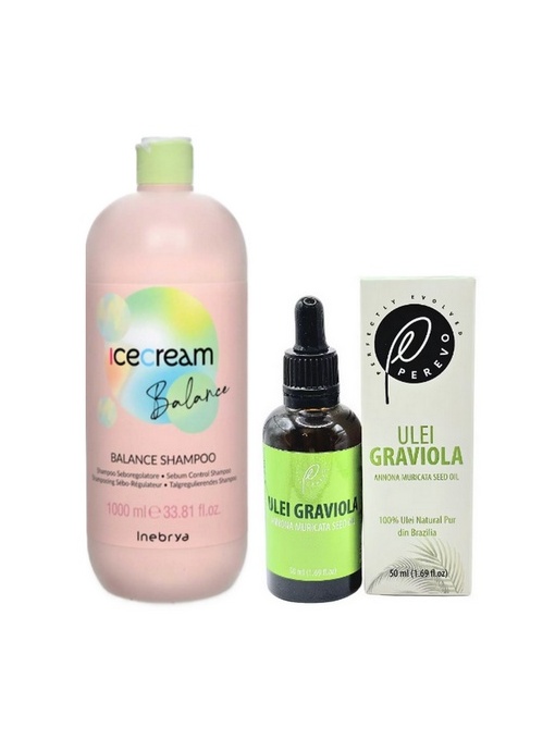Pachet echilibrare scalp gras Balance Inebrya si ulei de Graviola (Sampon Balance 1L, Ulei Graviola 50 ml)