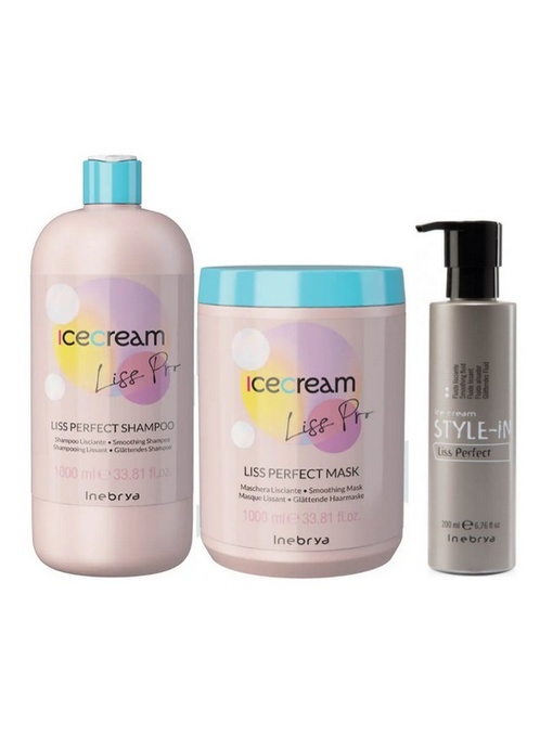 SET pentru netezirea parului Liss Perfect- INEBRYA-( Sampon 1L, Masca 1L, Liss-perfect))