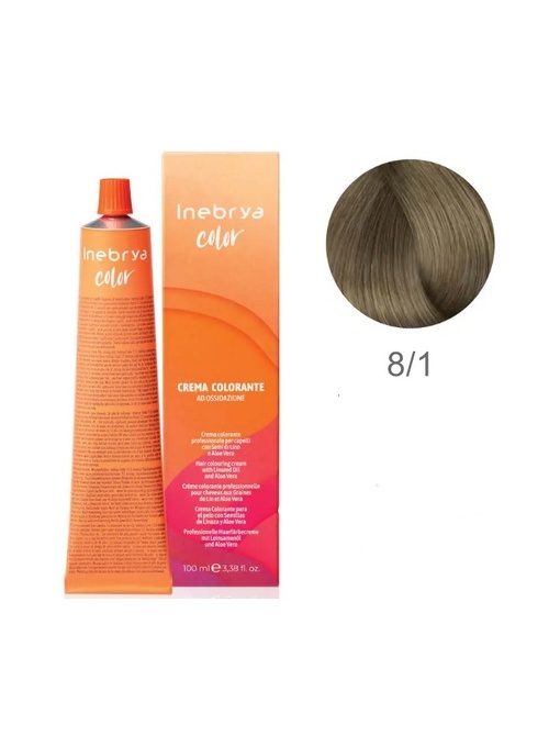 Vopsea inebrya 100 ml - 8/1 (blond deschis cu reflex de cenusiu)