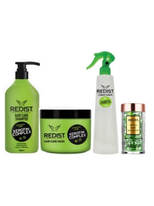 KIT cheratina STAR REDIST (Sampon 1L, Masca 500 ml, Balsam bifazic 400 ml, capsule green)