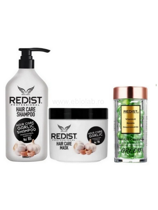 Kit Redist-Redone profesional cu extract de usturoi (Sampon 1000 ML, Masca 475 ML ,Capsule green)