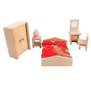 Mobilier Dormitor pentru Căsuța Păpușilor din Lemn, Set 5 Piese, 3+ Ani - Img 2