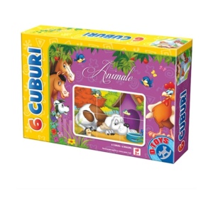 Puzzle Cuburi D-Toys – Animale, 6 cuburi din lemn