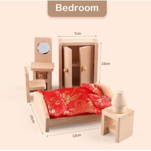 Mobilier Dormitor pentru Căsuța Păpușilor din Lemn, Set 5 Piese, 3+ Ani - Img 3