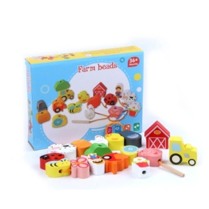 Joc Montessori de Înșirat Mărgele din Lemn, Tematica Fermă
