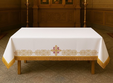 Acoperamant -Fata de masa brodata pentru biserica Model II– 200x150 cm, bumbac, cu franjuri