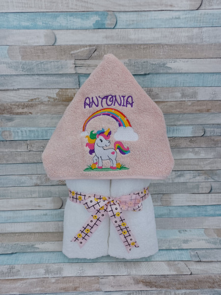 Prosop bebe cu gluga Unicorn curcubeu 70x140cm