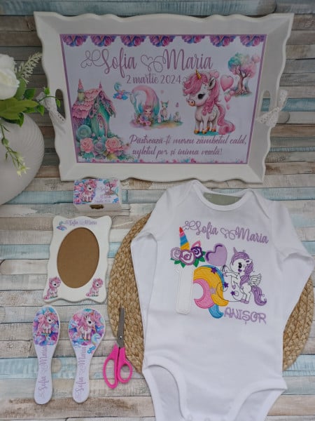 Set mot Set turta 1 an – pachet personalizat – Unicorn
