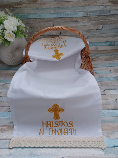Stergar brodat pentru coșul de Paște Hristos a Inviat