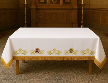 Acoperamant -Fata de masa brodata pentru biserica – 180x150 cm, bumbac, cu franjuri