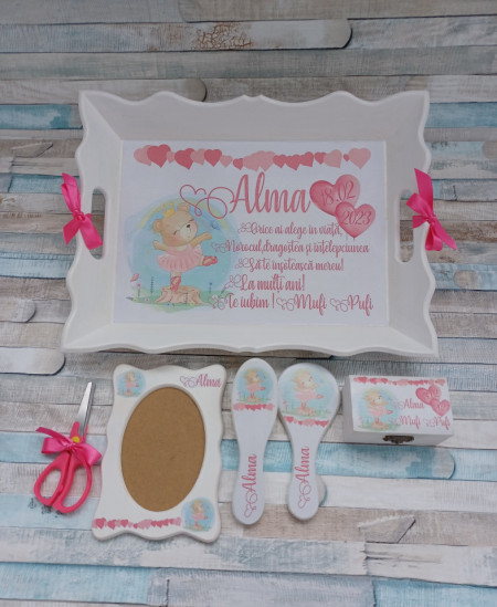 Set mot Set turta 1 an – pachet personalizat – Ursulet Fetita Roz