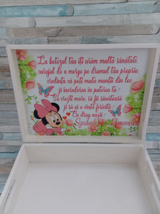 Cufar lemn personalizat Minnie Mouse - pentru trusou botez