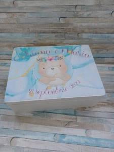 Cufar personalizat / cutie trusou din lemn pentru trusou cu tematica Ursuleț fetita,dimensiune 40/30/10 cm