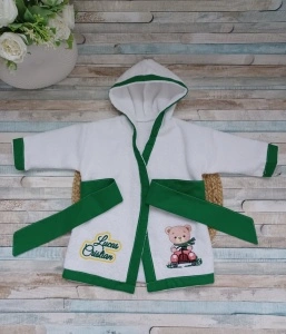Halat de baie copii din bumbac 100% Urs masina