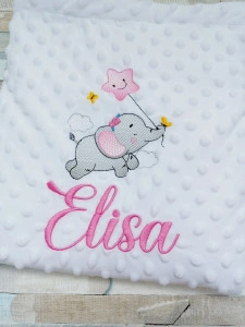 Paturica bebe personalizata Elefantel ,dimensiune 90x100cm