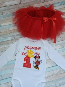 Set aniversar 1 an tutu si body Minnie Red/ Roz