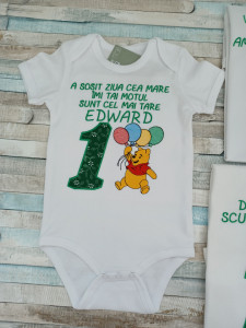 Set tricouri aniversare 1 an ,Winnie Verde