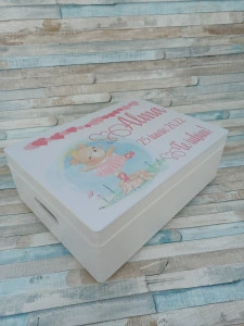 Cufar personalizat / cutie trusou din lemn pentru trusou  Ursulet,dimensiune 40/30/10 cm