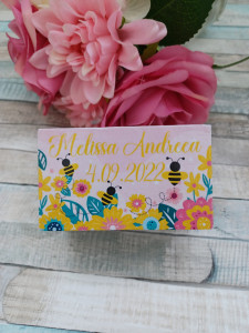 Cutie suvita botez personalizata Albinuta