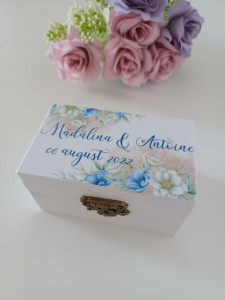 Cutiuta verighete personalizata – Flori bleu