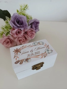 Cutiuta verighete personalizata – Flori bumbac